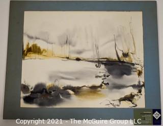 Original Unframed Mounted on Picture Board Watercolor of River Scene.