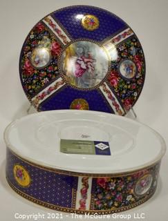 Large French Round Hand Painted Limoges Porcelain Box; 12" diameter 