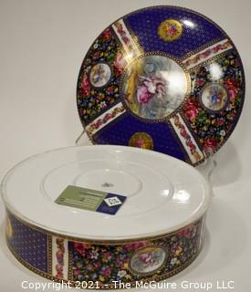 Large French Round Hand Painted Limoges Porcelain Box; 12" diameter 