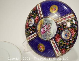 Large French Round Hand Painted Limoges Porcelain Box; 12" diameter 