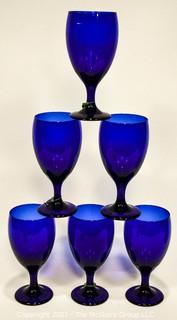 Six (6) Cobalt Blue Glass Goblets. 