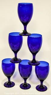 Six (6) Cobalt Blue Glass Goblets. 