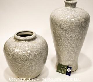 Two (2) Contemporary White Pottery Vase with Crazing. 