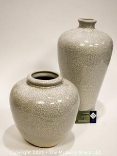 Two (2) Contemporary White Pottery Vase with Crazing. 