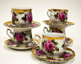 Set of Five (5) Norcrest Porcelain China Teacups and Saucers with Floral Decoration.