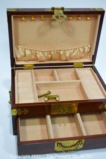 Asian Wood with Brass Decoration Jewelry Box with Hasp Closure.