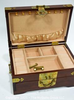 Asian Wood with Brass Decoration Jewelry Box with Hasp Closure.