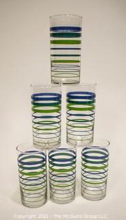 Set of Six (6) Vintage Striped Glass Tumblers.