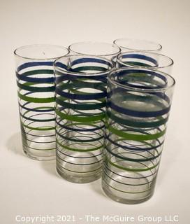 Set of Six (6) Vintage Striped Glass Tumblers.