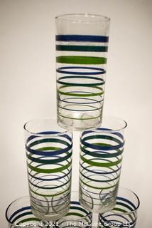 Set of Six (6) Vintage Striped Glass Tumblers.