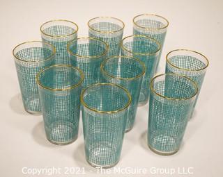 Group of (11) Vintage Glass Barware Tumblers with Blue Decoration.