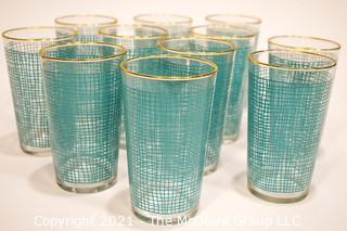 Group of (11) Vintage Glass Barware Tumblers with Blue Decoration.