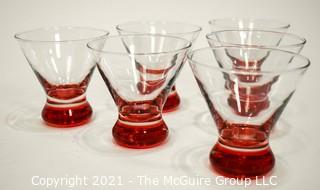 Set of Six (6) Hand Blown Martini Glasses with Round Base. 