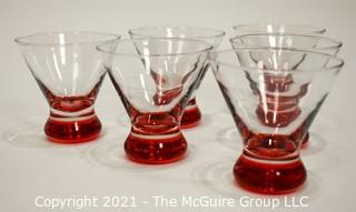 Set of Six (6) Hand Blown Martini Glasses with Round Base. 