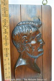 Large Wooden Wall Plaque of Abraham Lincoln.  Measures 18" tall.