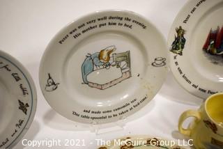 Collection of Porcelain Beatrix Potter Peter Rabbit Children's Dinnerware.  Includes Teapot.  