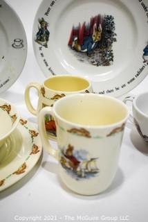 Collection of Porcelain Beatrix Potter Peter Rabbit Children's Dinnerware.  Includes Teapot.  