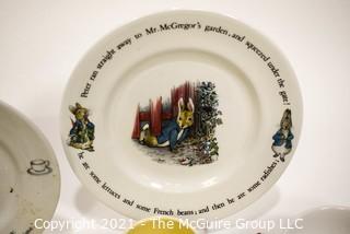 Collection of Porcelain Beatrix Potter Peter Rabbit Children's Dinnerware.  Includes Teapot.  