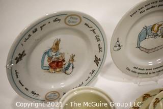 Collection of Porcelain Beatrix Potter Peter Rabbit Children's Dinnerware.  Includes Teapot.  