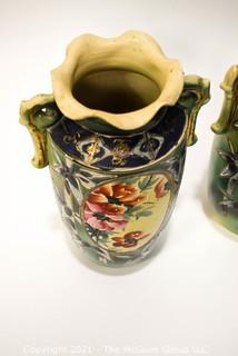 Two (2) Vintage Asian Hand Painted Vases. Measure 13" tall.