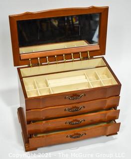 4 Drawer Wooden Jewelry Box with Cherry Veneer Top   