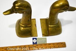 Pair of Heavy Brass Duck Bookends. 