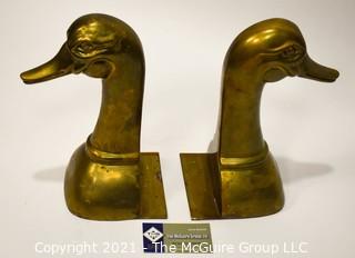 Pair of Heavy Brass Duck Bookends. 