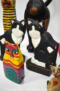 Group of Ten (10) Folk Art Carved & Painted Cats. 