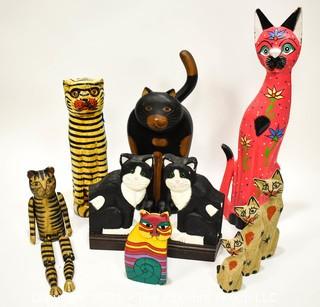 Group of Ten (10) Folk Art Carved & Painted Cats. 