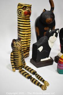 Group of Ten (10) Folk Art Carved & Painted Cats. 