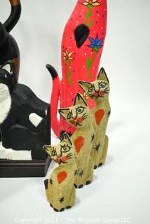 Group of Ten (10) Folk Art Carved & Painted Cats. 