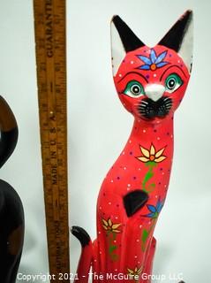 Group of Ten (10) Folk Art Carved & Painted Cats. 