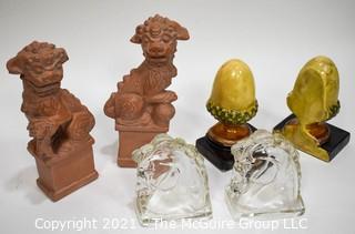 Three (3) Pair of Bookends.  Includes Foo Dogs, Acorns & Glass Horses. 