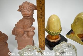 Three (3) Pair of Bookends.  Includes Foo Dogs, Acorns & Glass Horses. 