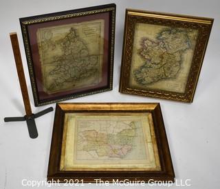 Three (3) Antique Framed Maps of Ireland, England and Suffolk County.  