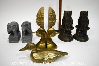 (4) Sets of Bookends and Brass Duck