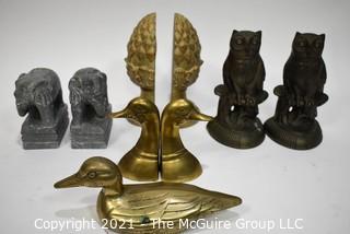 (4) Sets of Bookends and Brass Duck