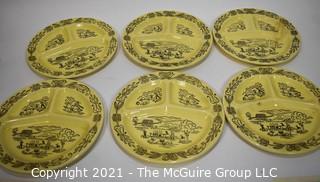 Set of Six (6) Bucks County Yellow Divided Dinner Plates by Royal (Sebring Ohio) 