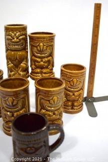  Set Of (6) Vintage Mid Century Orchids Of Hawaii Brown Tiki Mugs Or Tumblers. Barware. 