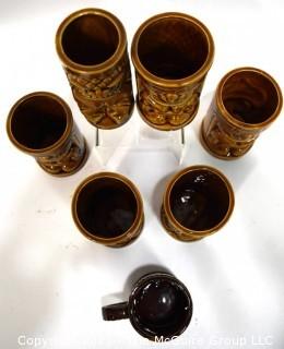  Set Of (6) Vintage Mid Century Orchids Of Hawaii Brown Tiki Mugs Or Tumblers. Barware. 