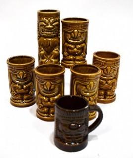  Set Of (6) Vintage Mid Century Orchids Of Hawaii Brown Tiki Mugs Or Tumblers. Barware. 