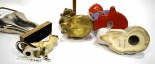 Group of Five (5) Decorative Cat Figurines and Piggy Bank. 