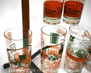 Six (6) Vintage Glass Tumblers Advertising Local Lumber Building Supply Company, Shippensburg, PA.   Barware