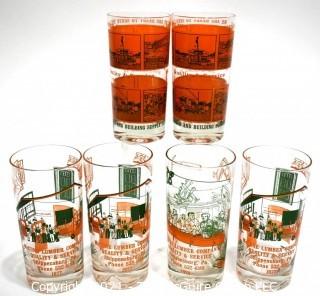 Six (6) Vintage Glass Tumblers Advertising Local Lumber Building Supply Company, Shippensburg, PA.   Barware