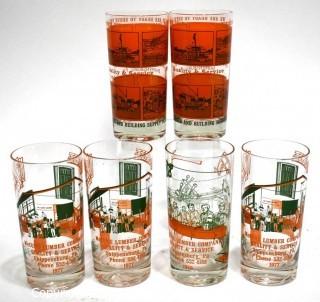 Six (6) Vintage Glass Tumblers Advertising Local Lumber Building Supply Company, Shippensburg, PA.   Barware