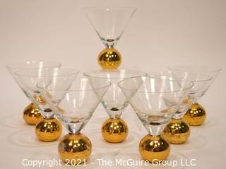 Set of Eight (8) Martini Glasses with Gilt Round Base.