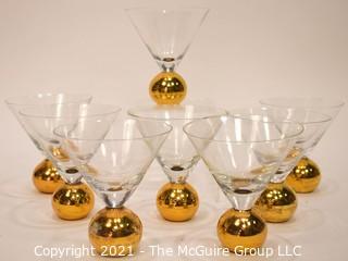 Set of Eight (8) Martini Glasses with Gilt Round Base.