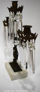 Three (3) Light Candelabra on Marble Base with Glass Prisms.