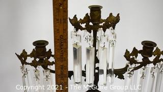 Three (3) Light Candelabra on Marble Base with Glass Prisms.