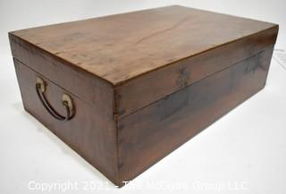 Antique Primitive Hand Crafted Walnut Wooden Box with Brass Handles. Measures 7" x 12" x 19".